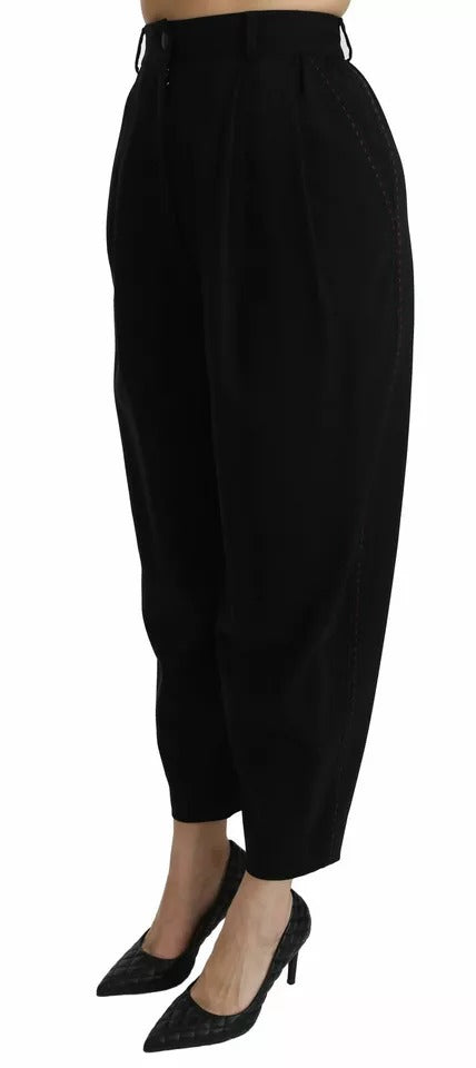 Dolce & Gabbana Black High-Waist Pleated Wool Trousers