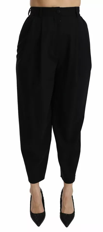 Dolce & Gabbana Black High-Waist Pleated Wool Trousers