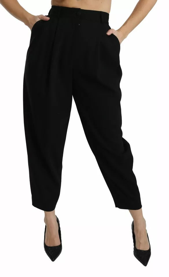Dolce & Gabbana Black High-Waist Pleated Wool Trousers