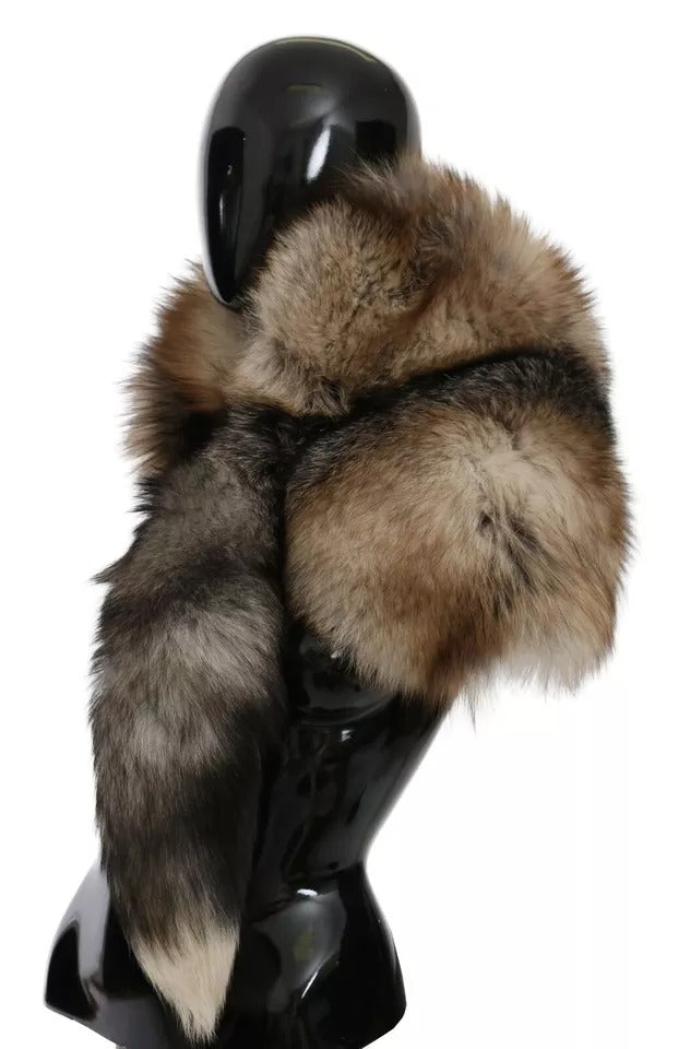 Dolce & Gabbana Brown Fox Tail Fur Scarf Neck Wrap Cover Collar Shawl