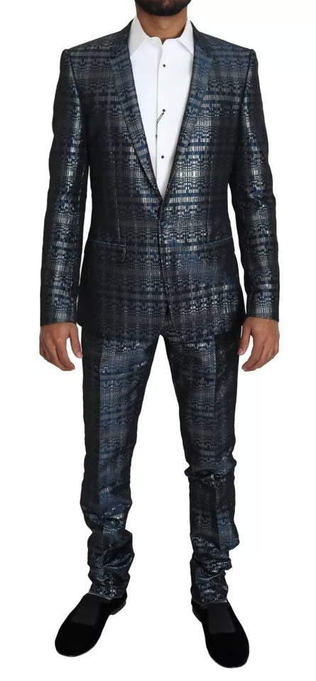 Dolce & Gabbana Blau Silber Glänzend 2 Stück Slim GOLD Anzug