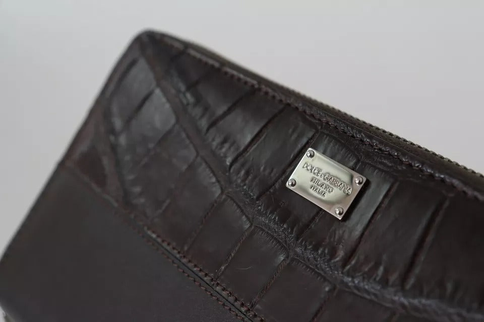 Dolce & Gabbana Braunes Exotenleder Zip Around Continental Clutch Geldbörse