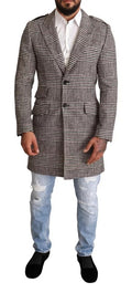 Dolce & Gabbana Grauer karierter langer Trenchcoat Jacke