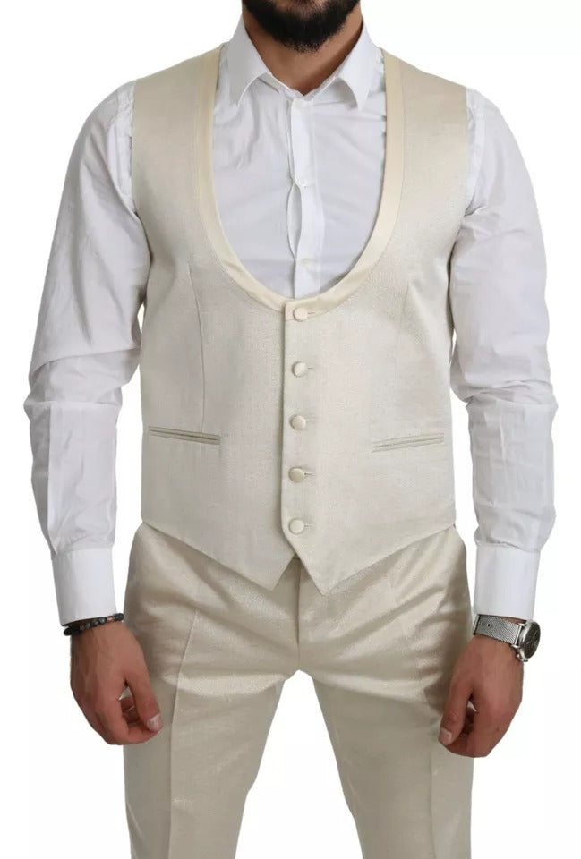 Dolce & Gabbana Beige Wool Cream 3 Piece SICILIA Shawl Suit