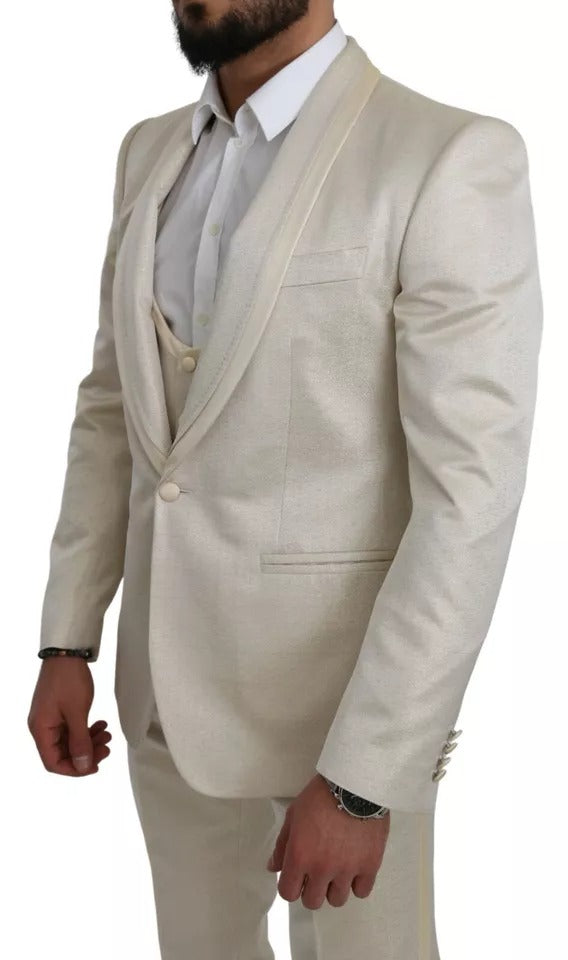 Dolce & Gabbana Beige Wool Cream 3 Piece SICILIA Shawl Suit