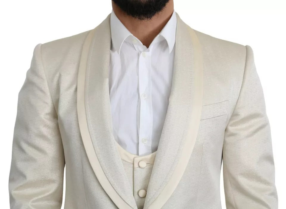 Dolce & Gabbana Beige Wool Cream 3 Piece SICILIA Shawl Suit