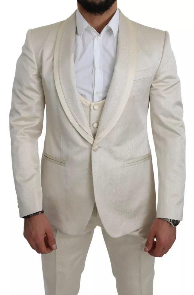 Dolce & Gabbana Beige Wool Cream 3 Piece SICILIA Shawl Suit