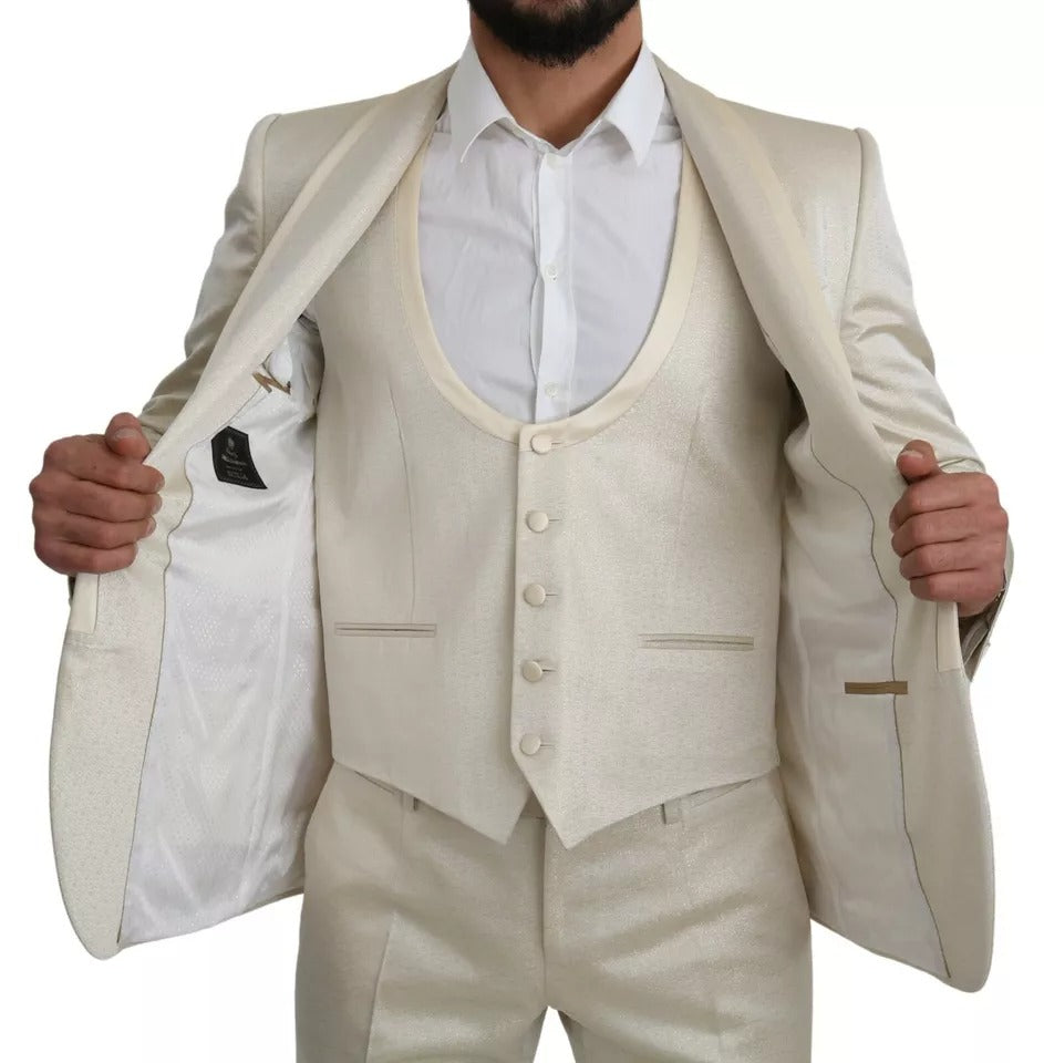 Dolce & Gabbana Beige Wool Cream 3 Piece SICILIA Shawl Suit