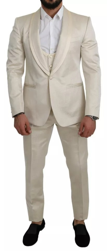 Dolce & Gabbana Beige Wool Cream 3 Piece SICILIA Shawl Suit