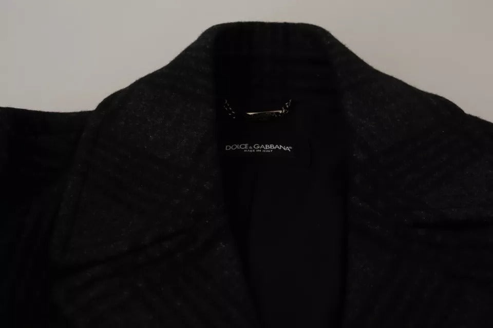Dolce & Gabbana Black Trench Coat Plaid Wool Jacket