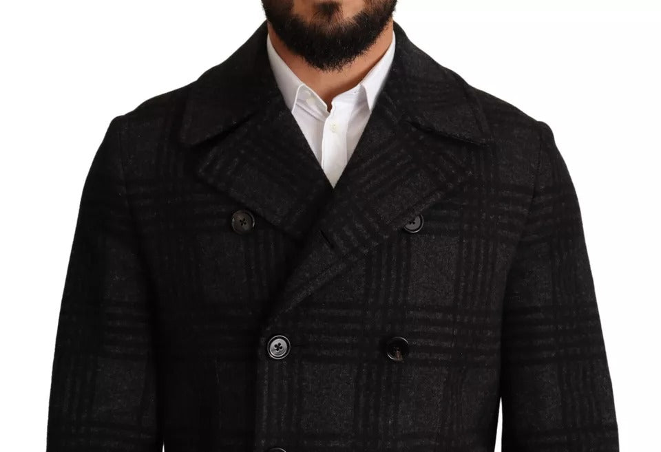 Dolce & Gabbana Black Trench Coat Plaid Wool Jacket