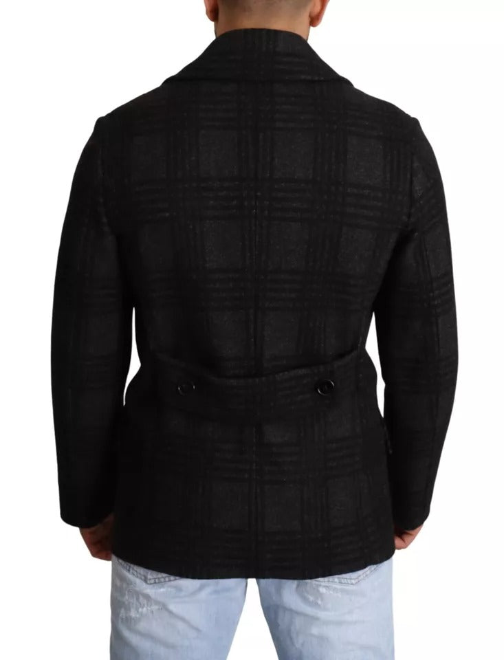 Dolce & Gabbana Black Trench Coat Plaid Wool Jacket