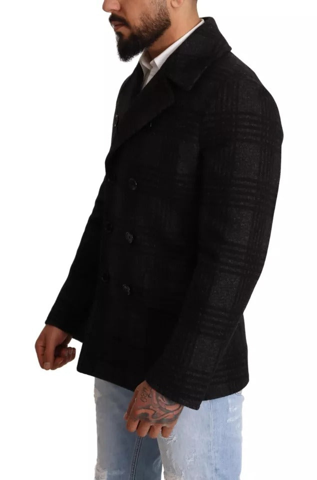 Dolce & Gabbana Black Trench Coat Plaid Wool Jacket