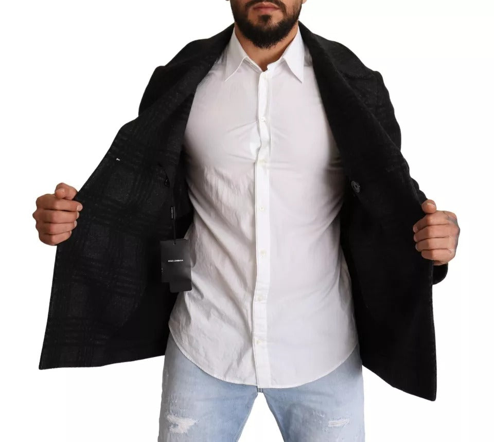 Dolce & Gabbana Black Trench Coat Plaid Wool Jacket