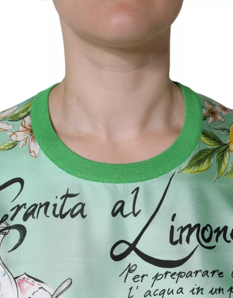 Dolce & Gabbana Grüner Seidenpullover Granita Al Limone mit langen Ärmeln