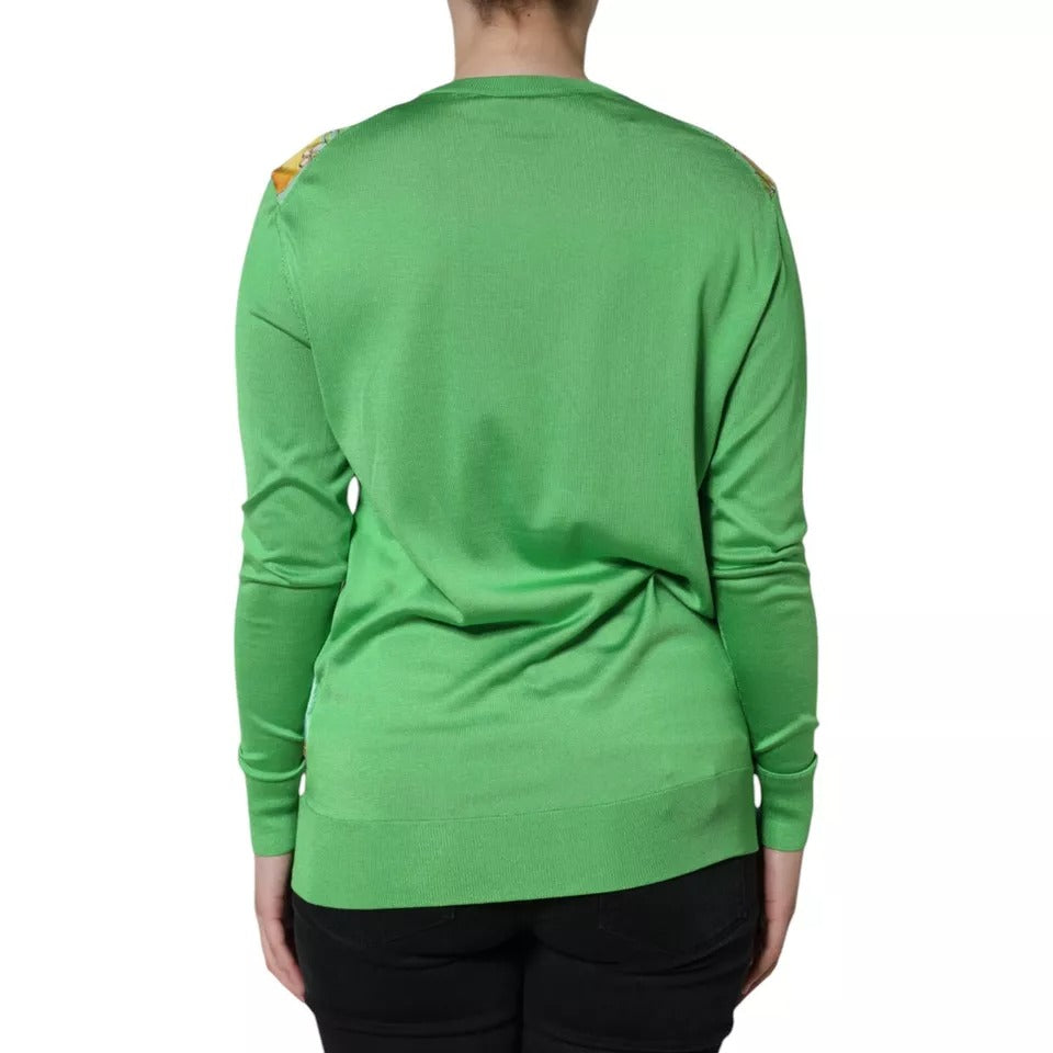 Dolce & Gabbana Grüner Seidenpullover Granita Al Limone mit langen Ärmeln