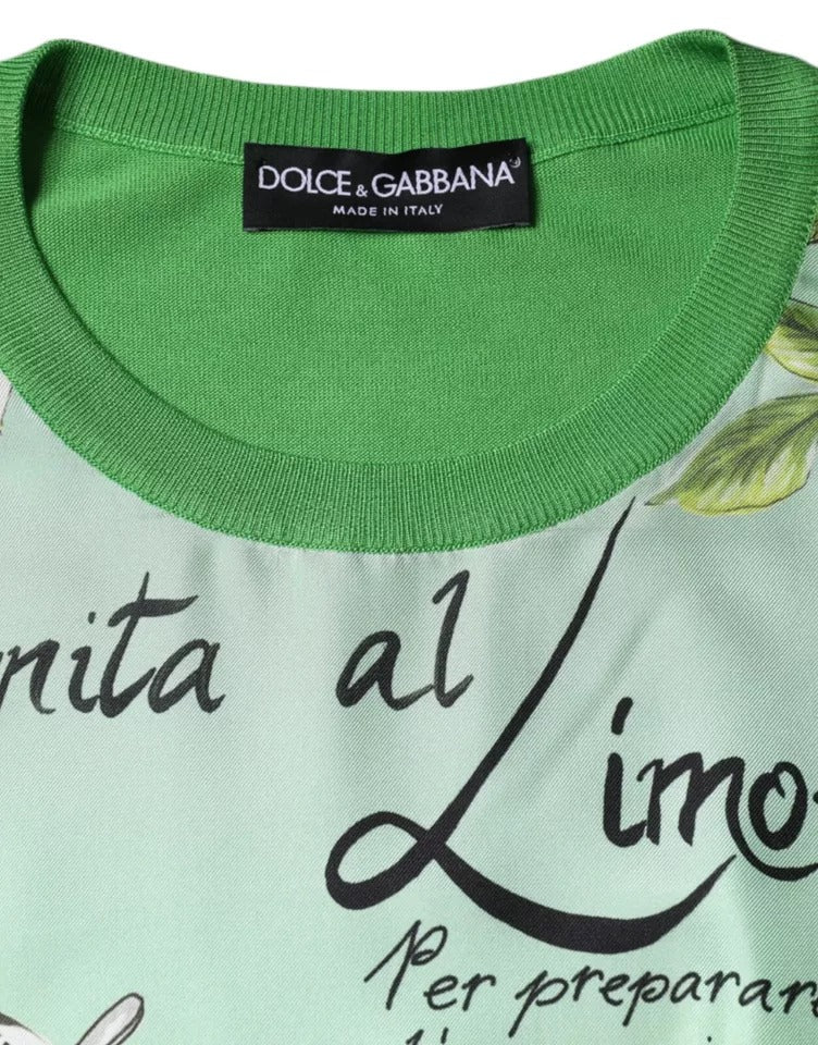 Dolce & Gabbana Grüner Seidenpullover Granita Al Limone mit langen Ärmeln