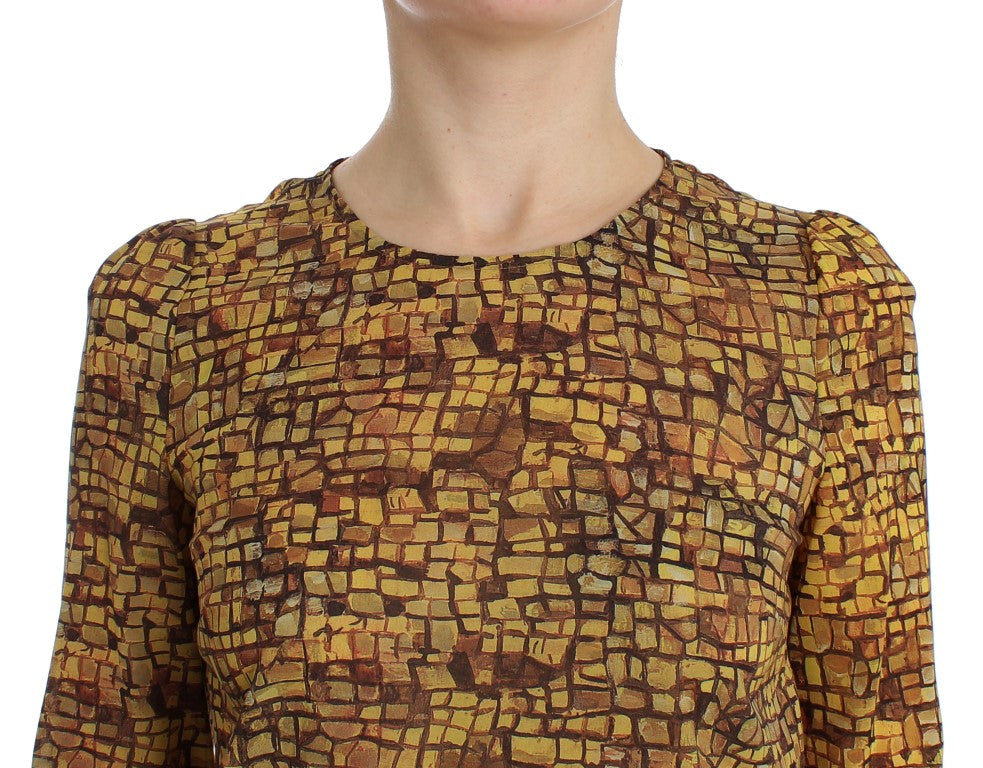 Dolce & Gabbana Multicolor Mosaikdruck Seidenbluse T-Shirt