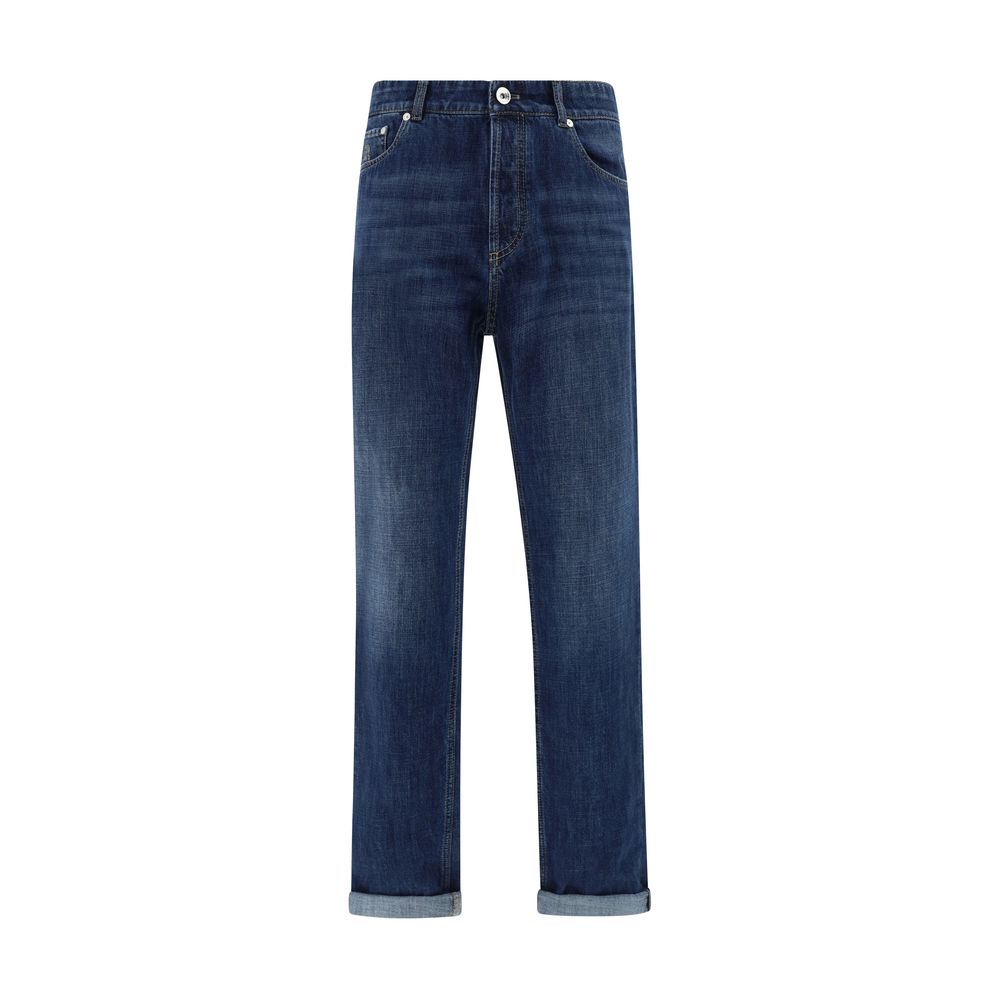 Brunello Cucinelli Blaue Jeans aus Baumwolle im geraden Schnitt