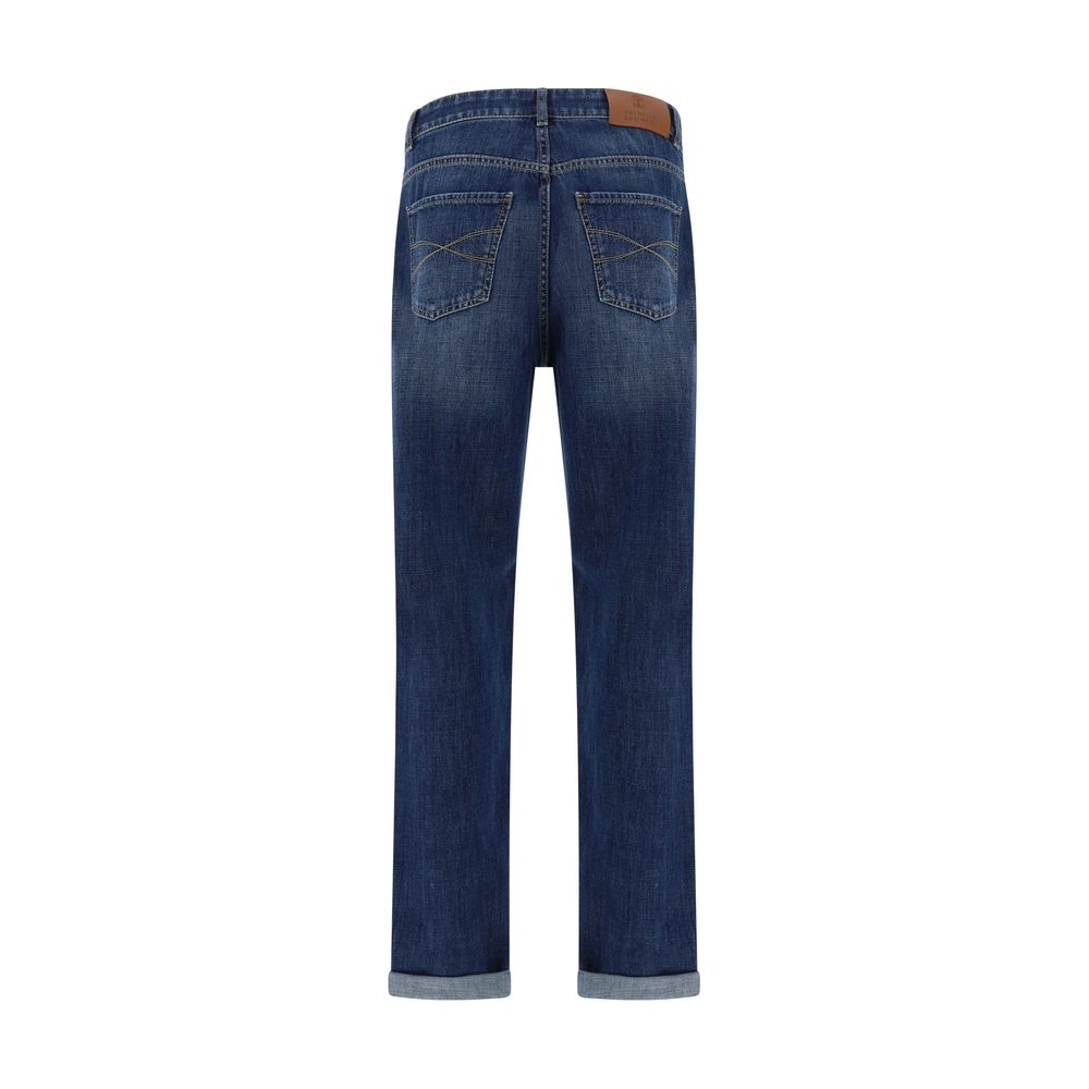 Brunello Cucinelli Blaue Jeans aus Baumwolle im geraden Schnitt
