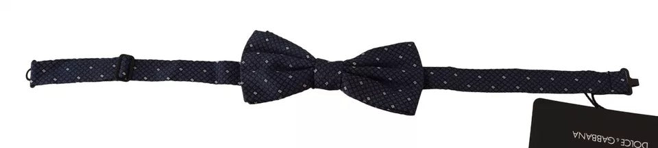 Dolce & Gabbana Blau gemusterte Seidenfliege mit verstellbarem Halsband Männer