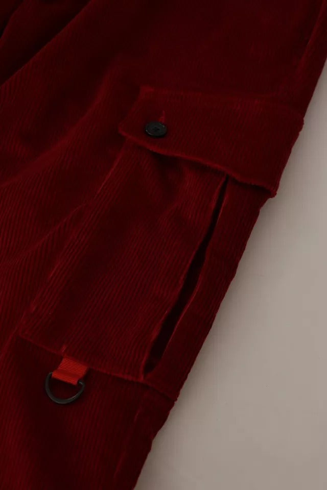 Dolce & Gabbana Rote Cord-Baumwoll-Cargo-Skinny-Hose