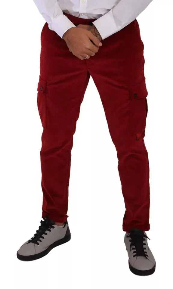 Dolce & Gabbana Rote Cord-Baumwoll-Cargo-Skinny-Hose