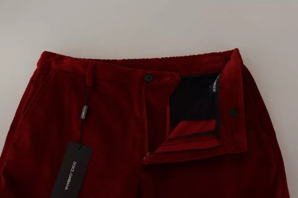 Dolce & Gabbana Rote Cord-Baumwoll-Cargo-Skinny-Hose