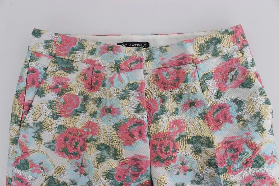 Dolce & Gabbana White and pink floral brocade trousers