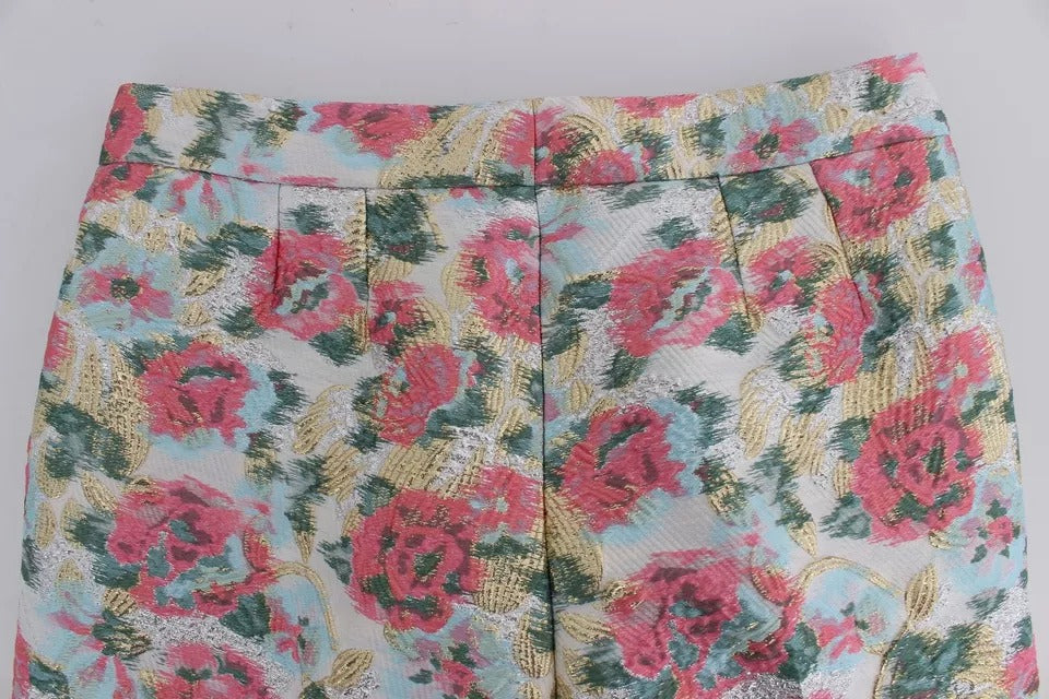 Dolce & Gabbana White and pink floral brocade trousers