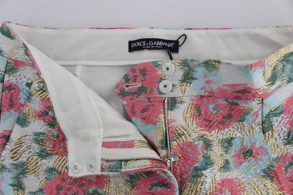 Dolce & Gabbana White and pink floral brocade trousers