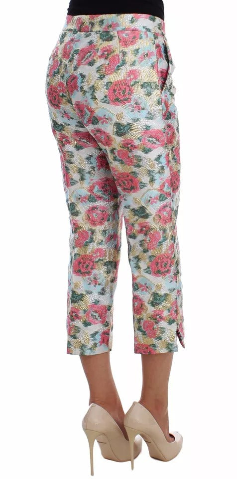 Dolce & Gabbana White and pink floral brocade trousers