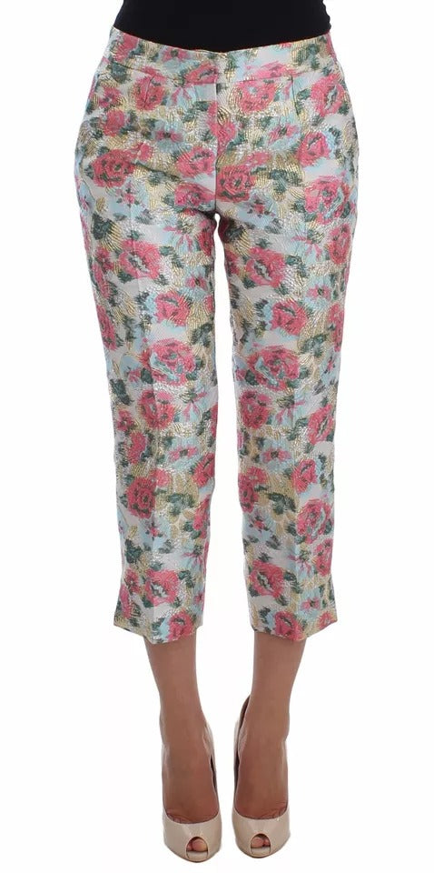 Dolce & Gabbana White and pink floral brocade trousers