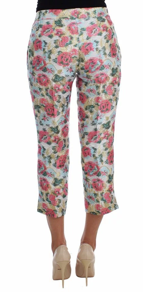 Dolce & Gabbana White and pink floral brocade trousers