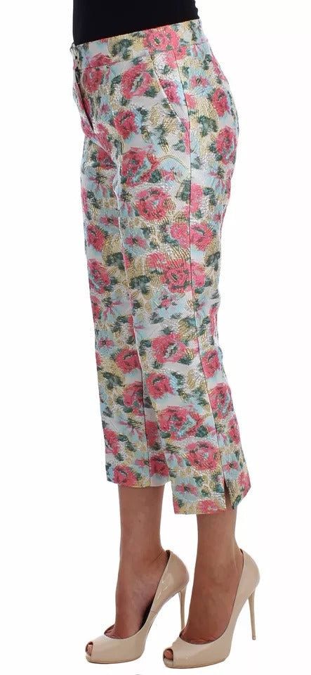 Dolce & Gabbana White and pink floral brocade trousers
