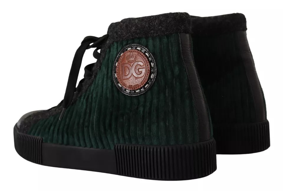 Dolce & Gabbana Green Corduroy High Top Sneakers Men's Casual Shoes