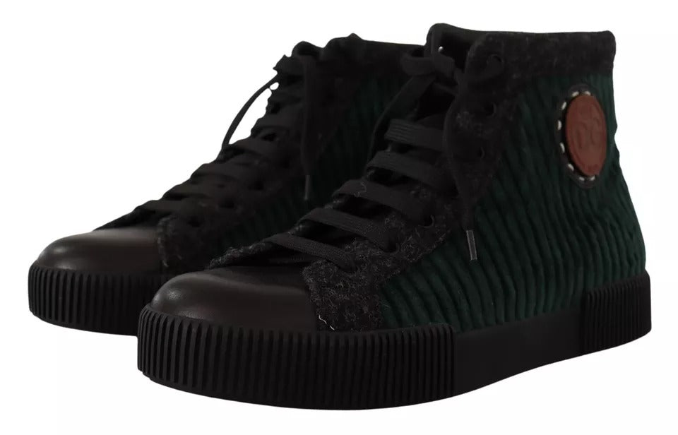 Dolce & Gabbana Green Corduroy High Top Sneakers Men's Casual Shoes
