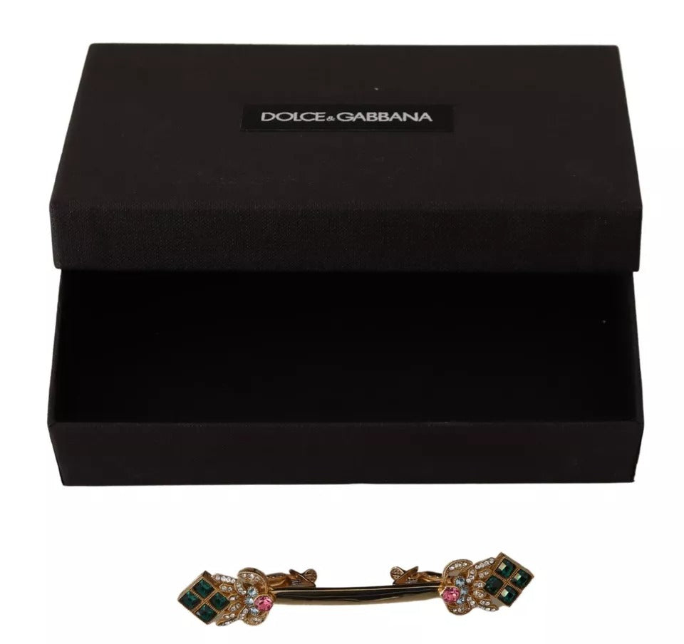 Dolce & Gabbana Gold Plated 925 Sterling Silver Crystal Necklace Stop Brooch