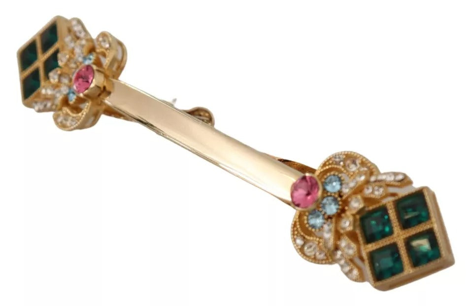 Dolce & Gabbana Gold Plated 925 Sterling Silver Crystal Necklace Stop Brooch