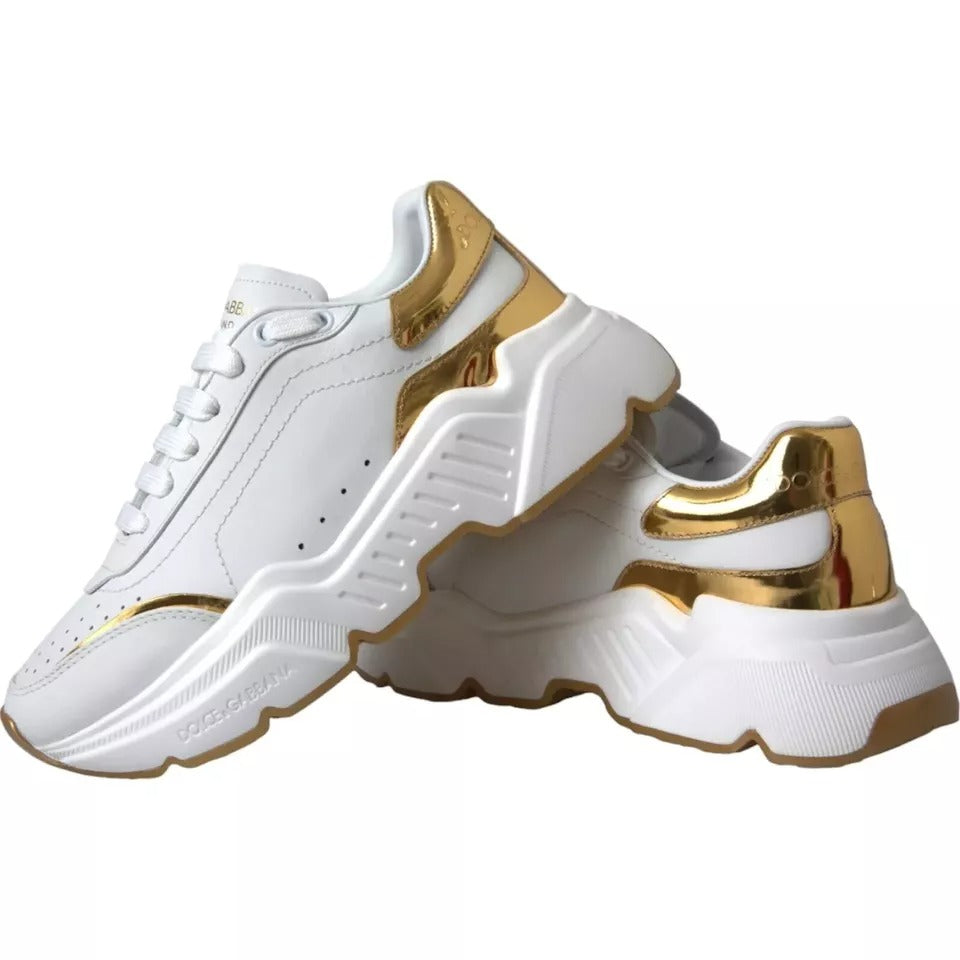 Dolce & Gabbana White Gold DAYMASTER Leather Sneakers Men's Shoes