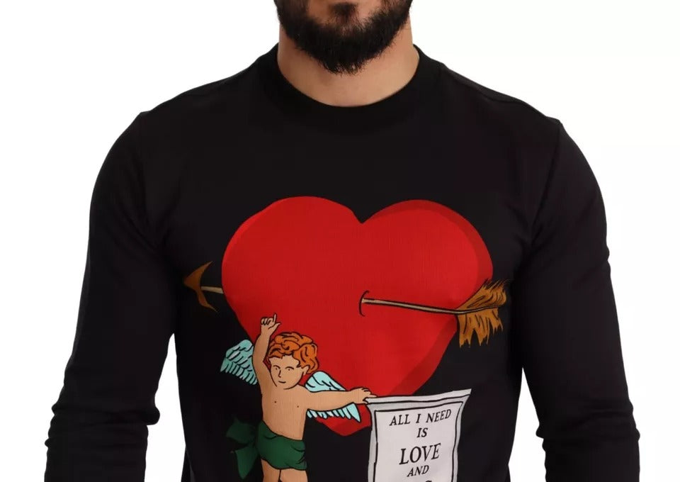 Dolce & Gabbana Black Cupid Print Hoodie Sweatshirt
