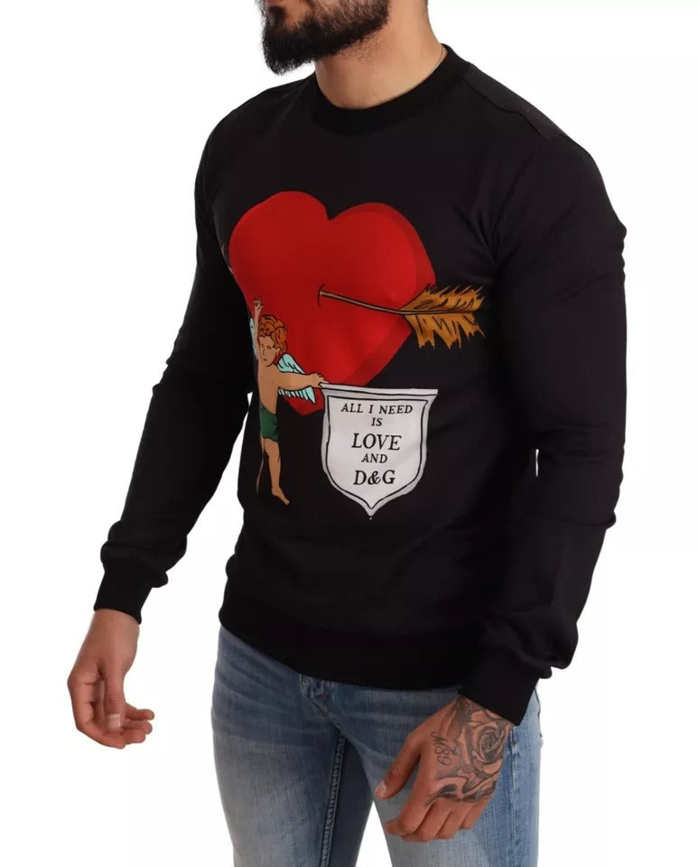 Dolce & Gabbana Black Cupid Print Hoodie Sweatshirt