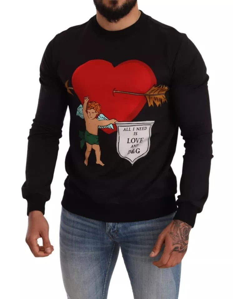 Dolce & Gabbana Black Cupid Print Hoodie Sweatshirt