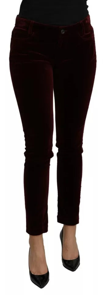 Dolce & Gabbana Bordeaux Velvet Stretch Slim Fit Trousers
