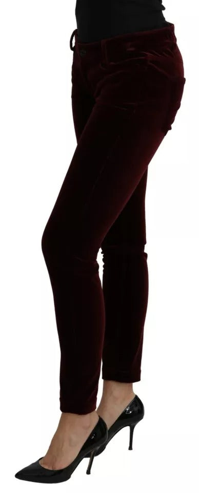 Dolce & Gabbana Bordeaux Velvet Stretch Slim Fit Trousers