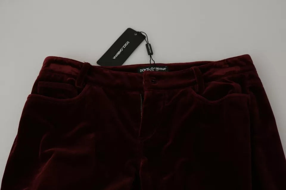 Dolce & Gabbana Bordeaux Velvet Stretch Slim Fit Trousers