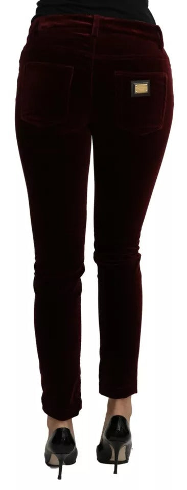 Dolce & Gabbana Bordeaux Velvet Stretch Slim Fit Trousers