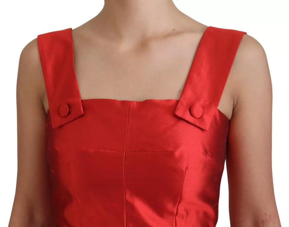 Dolce & Gabbana Red A-Line Pleated Midi Dress in Satin and Silk