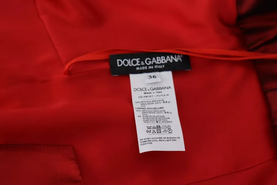 Dolce & Gabbana Red A-Line Pleated Midi Dress in Satin and Silk