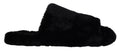 Dolce & Gabbana Black Polyester Faux Fur Men's Flat Sandals Shoes